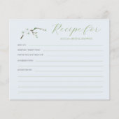 ほこりがかった青い花のブライダルシャワーレシピカード (正面)