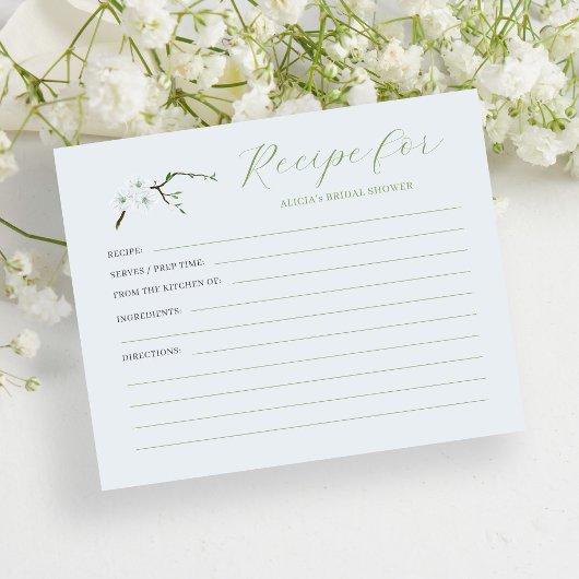 ほこりがかった青い花のブライダルシャワーレシピカード