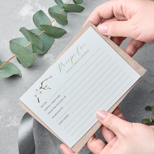 ほこりがかった青い花のブライダルシャワーレシピ エンクロージャーカード