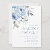 ほこりがかった青い花の結婚式招待状 招待状 (正面)