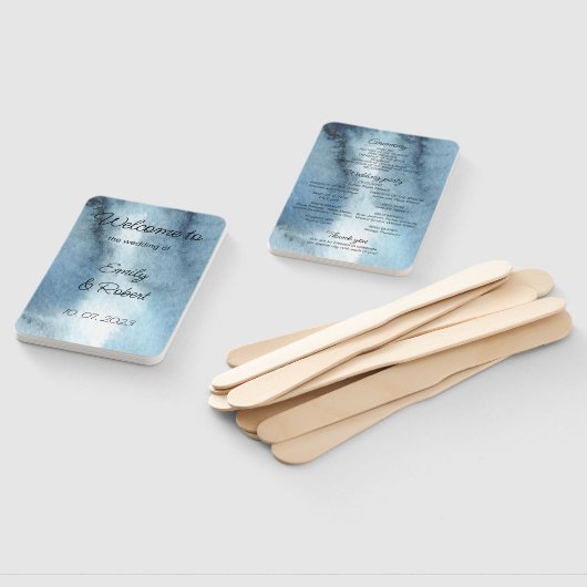 ほこりがかった青とネイビーの水彩画 ハンドファン (組立なし)