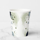 ほこりがかった青とネイビーブルーの花の緑 紙コップ (右)