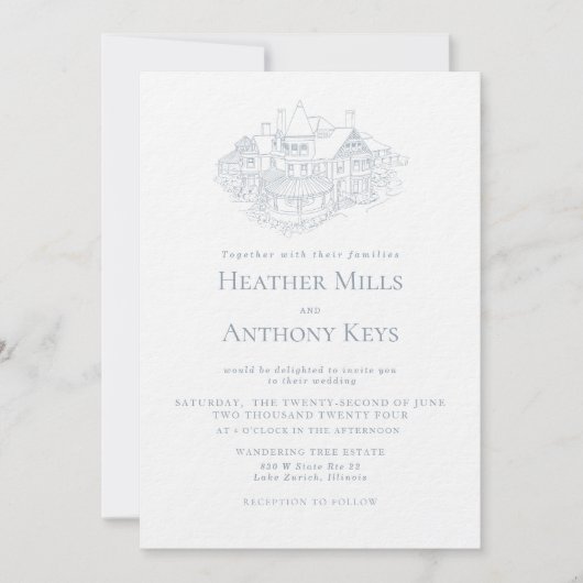 ほこりがかった青の招待状　会場のスケッチ付き 招待状 (正面)