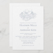 ほこりがかった青の招待状　会場のスケッチ付き 招待状 (正面/裏面)