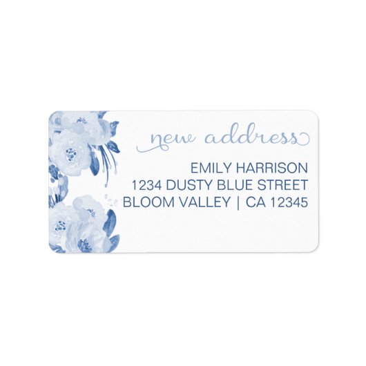 ほこりっぽいかわいらし青い花の新しい住所 ラベル (正面)