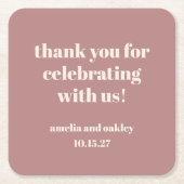 ほこりっぽいはっきりしたバラレトロカスタムウェディングサンキュー スクエアペーパーコースター (正面)