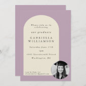 ほこりっぽいはっきりした薄紫シェイプフォト卒業パーティー 招待状 (正面/裏面)