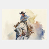 ほこりっぽいウェスタン・ウォーター・カラー「Rodeo Bull Rider」 ラッピングペーパーシート (正面3)