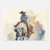 ほこりっぽいウェスタン・ウォーター・カラー「Rodeo Bull Rider」 ラッピングペーパーシート (正面2)