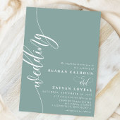 ほこりっぽいエレガントティール（緑がかった色）書結婚文字 招待状