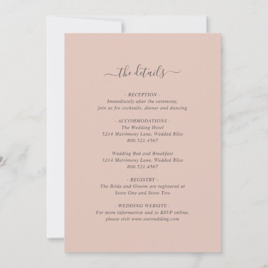 ほこりっぽいエレガントバラの結婚フローラ 招待状 (裏面)