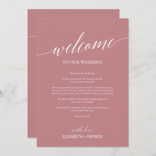 ほこりっぽいエレガントバラウェルカムレター&旅程 (正面/裏面)