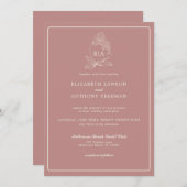 ほこりっぽいエレガントバラオーキッドモノグラムウェディング招待 招待状 (正面/裏面)