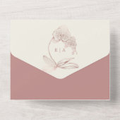 ほこりっぽいエレガントバラオーキッドモノグラム結婚写真 オールインワン招待状 (裏面)