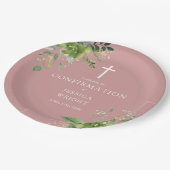 ほこりっぽいエレガントバラピンクの緑の確認 ペーパープレート (アングル)