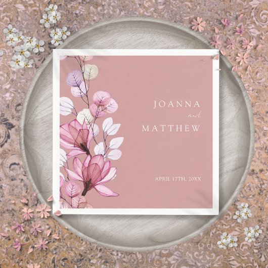 ほこりっぽいエレガントバラモダン結婚フローラ スタンダードカクテルナプキン