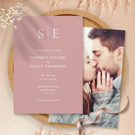 ほこりっぽいエレガントバラモノグラム結婚写真 招待状