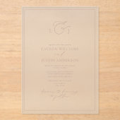 ほこりっぽいエレガントバラ書道モノグラム結婚ズ アクリル招待状 (正面)