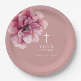 ほこりっぽいエレガントバラ水の色フローラバプテスマ ペーパープレート