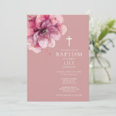 ほこりっぽいエレガントバラ水の色フローラバプテスマ 招待状 (スタンド正面)