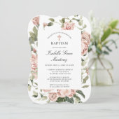 ほこりっぽいエレガントピンクのフローラクロスバプテスマ 招待状 (スタンド正面)