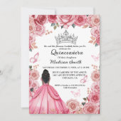 ほこりっぽいエレガントピンクのフローラ蝶キンセアニェラ 招待状 (正面)