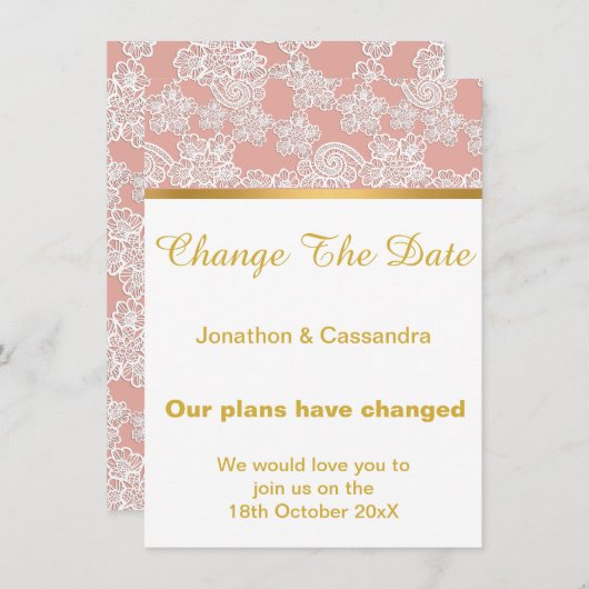 ほこりっぽいエレガントピンクのレース金ゴールドが日付を変更 (正面/裏面)