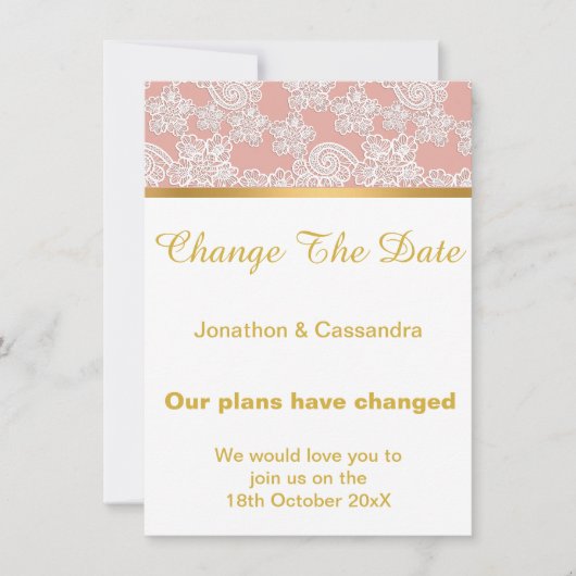 ほこりっぽいエレガントピンクのレース金ゴールドが日付を変更 (正面)