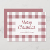 ほこりっぽいエレガントピンクの格子模様のメリークリスマス ポストカード (正面/裏面)