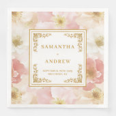 ほこりっぽいエレガントピンクアイボリーフローラ結婚のナプキン (正面)