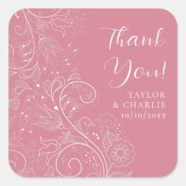 ほこりっぽいエレガントピンクフローラ結婚の感謝 スクエアシール