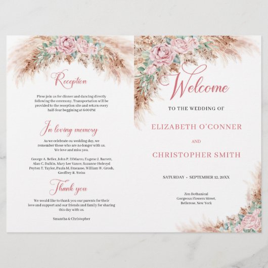 ほこりっぽいエレガントピンクローズパンパスグラスと緑 (正面)