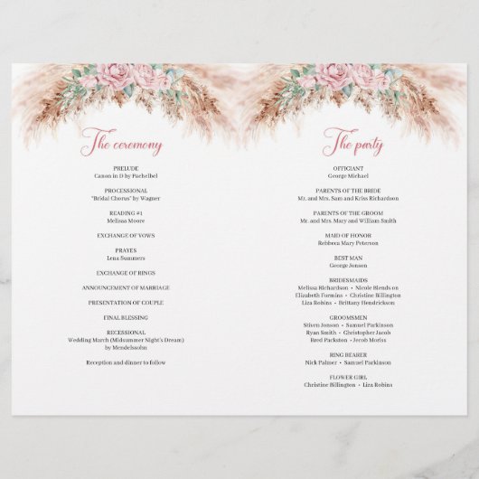 ほこりっぽいエレガントピンクローズパンパスグラスと緑 (裏面)