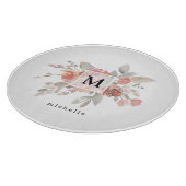 ほこりっぽいエレガントピンク灰色の花モノグラム カッティングボード (角)