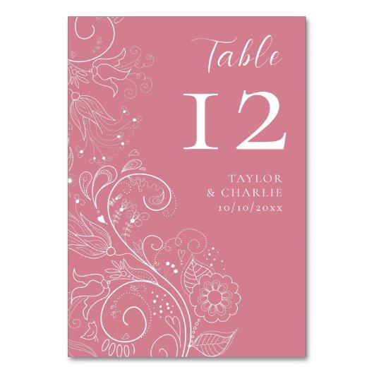ほこりっぽいエレガントピンク結婚フローラ テーブルナンバー (正面)