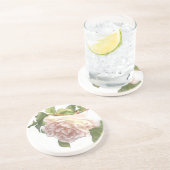 ほこりっぽいエレガントピーチ色のオレンジ色の白フローラバラ コースター (側面)