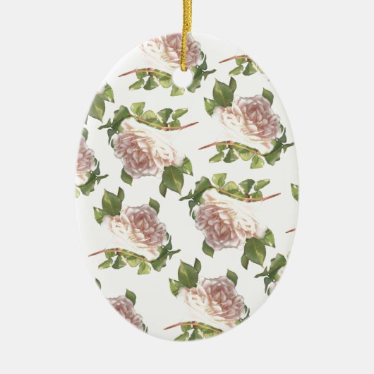 ほこりっぽいエレガントピーチ色のオレンジ色の白フローラバラ セラミックオーナメント (正面)