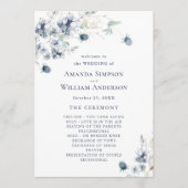 ほこりっぽいエレガントブルーの冬の結婚式 プログラム (正面)