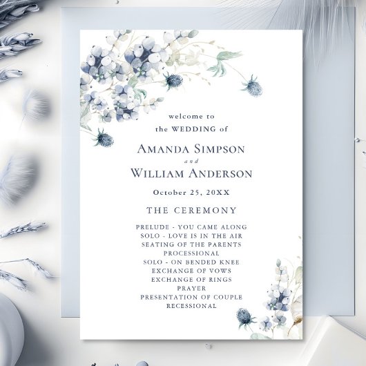 ほこりっぽいエレガントブルーの冬の結婚式 プログラム