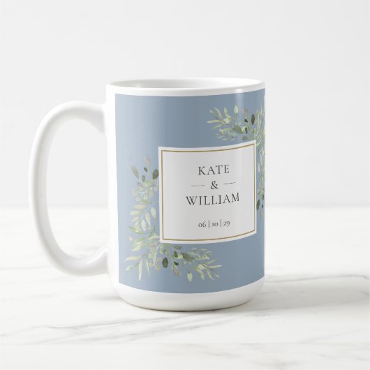 ほこりっぽいエレガントブルーの水の色の緑結婚色 コーヒーマグカップ (左)