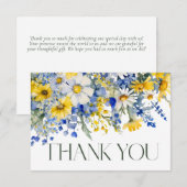 ほこりっぽいエレガントブルーイエローワイルドフラワーズボホ結婚の サンキューカード (正面/裏面)