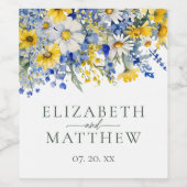 ほこりっぽいエレガントブルーイエローワイルドフラワーズボホ結婚の ワインラベル (シングルラベル)