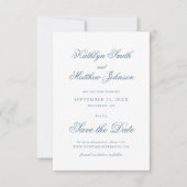 ほこりっぽいエレガントブルークラシックの書道結婚の セーブザデート (正面)