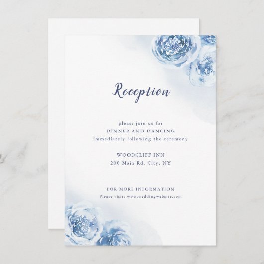ほこりっぽいエレガントブルーフローラウェディングレセプションエンクロージャ エンクロージャーカード (正面/裏面)