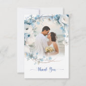 ほこりっぽいエレガントブルーフローラベビーシャワー サンキューカード (正面)