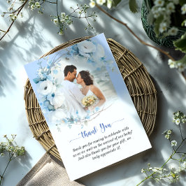 ほこりっぽいエレガントブルーフローラベビーシャワー サンキューカード