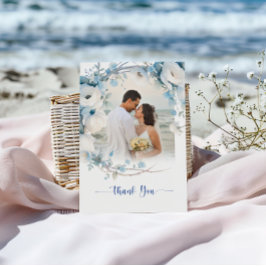 ほこりっぽいエレガントブルーフローラベビーシャワー サンキューカード