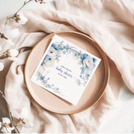 ほこりっぽいエレガントブルーフローラベビーシャワー スタンダードカクテルナプキン