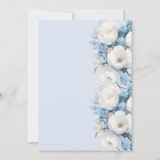 ほこりっぽいエレガントブルーフローラベビーシャワー 招待状 (裏面)