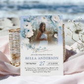 ほこりっぽいエレガントブルーフローラベビーシャワー 招待状